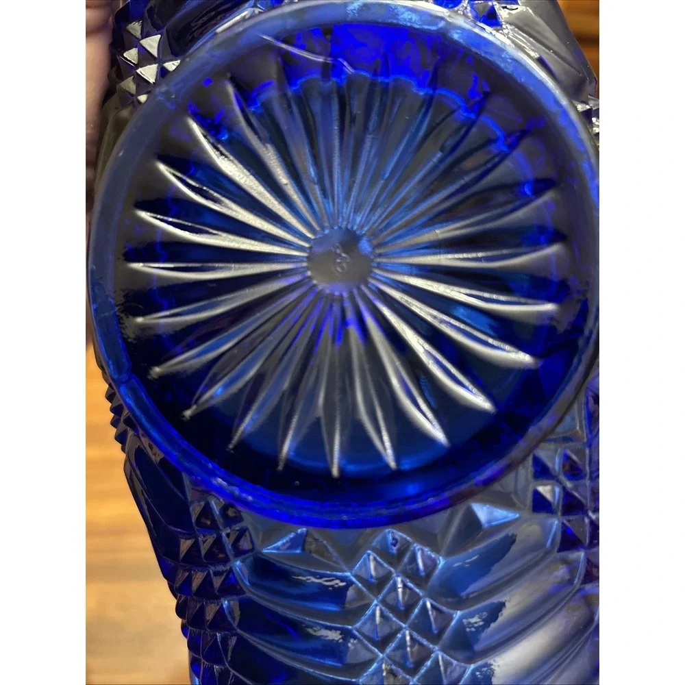 LE Smith Glass Vintage‎ Cobalt Blue Handled Banana Basket Beautiful